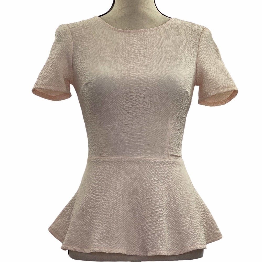 H&m Divided Cream Textured Peplum Blouse Size 2